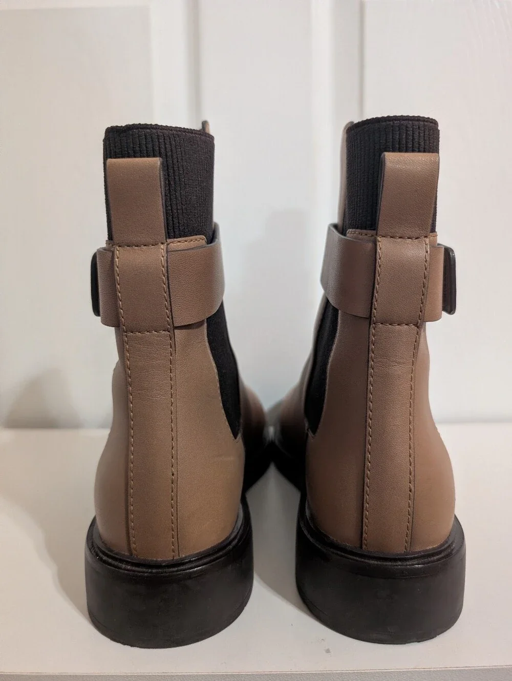 Tory Burch Womens Boots Double T Chelsea Brown Beige Ankle Leather Shoes Size 10